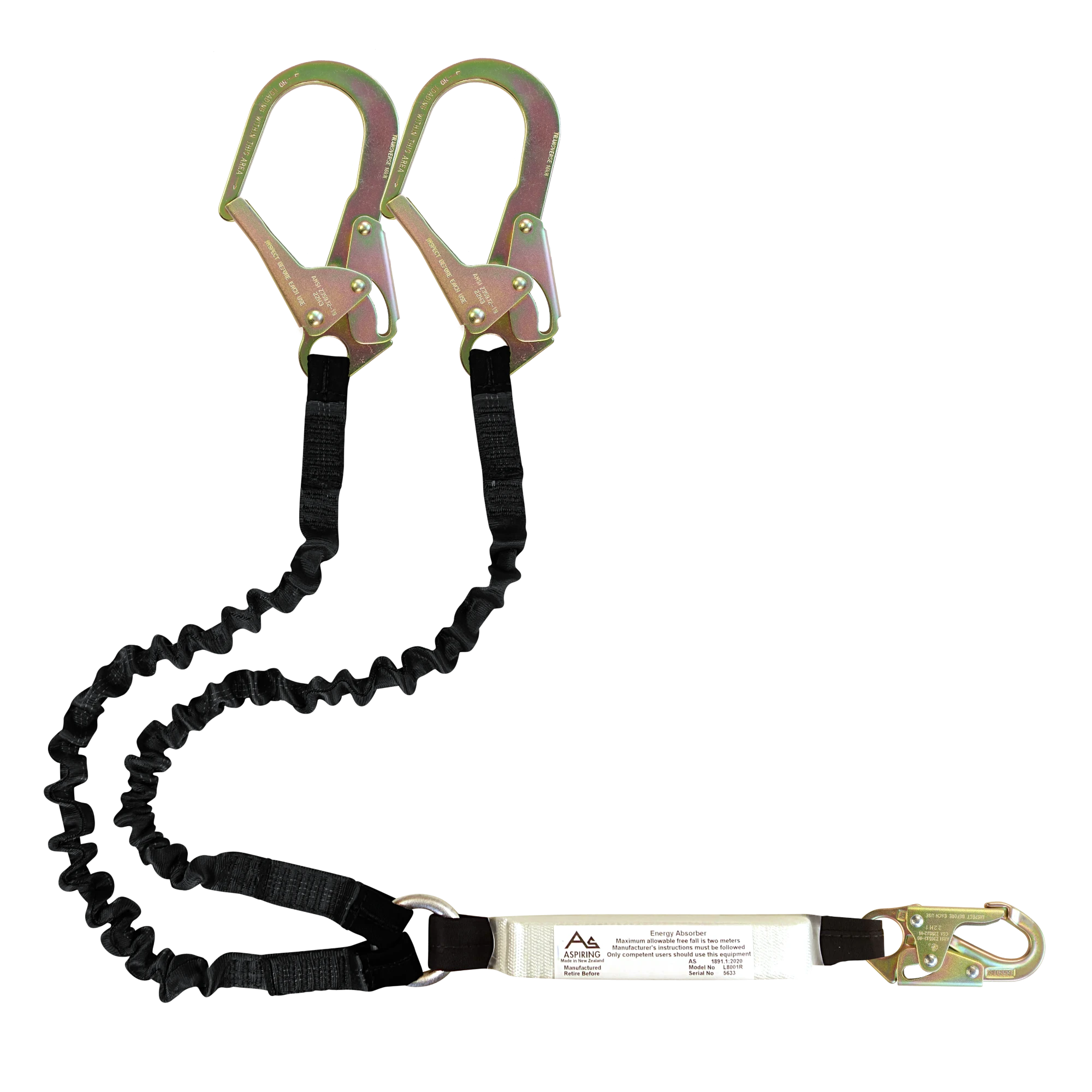 Aspiring Double Elastic Lanyard - ANSI Scaffold Hooks / ANSI Snap Hook